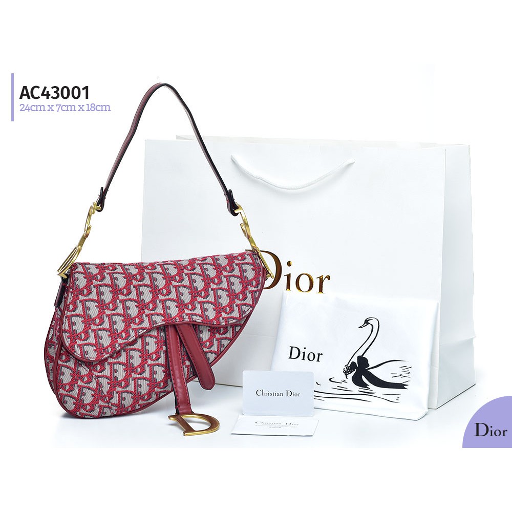 Tas Dior Saddle Canvas Oblique Medium Merah Semi Premium AC43001
