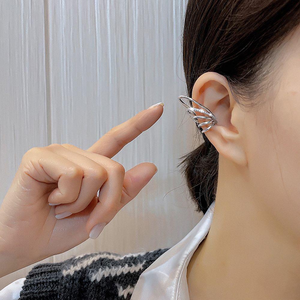 Needway Wanita Klip Telinga Trendi Manis Elegan Perhiasan Telinga Palsu Multi Layer Zirkon Klip On Earrings