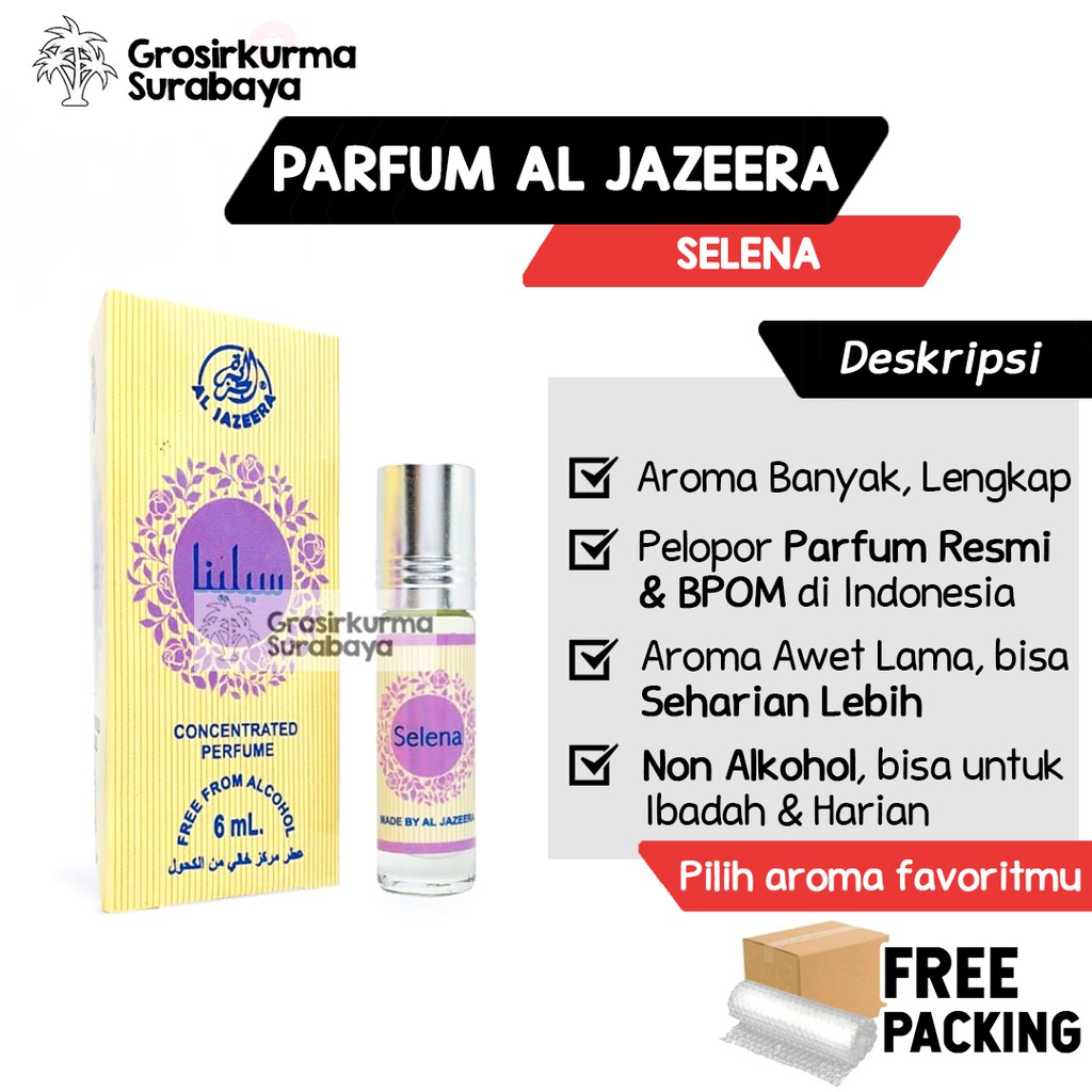 Parfum Wanita Al Jazeera Selena 6ml Bebas Alkohol BPOM Model Roll on Minyak Wangi Untuk Sholat