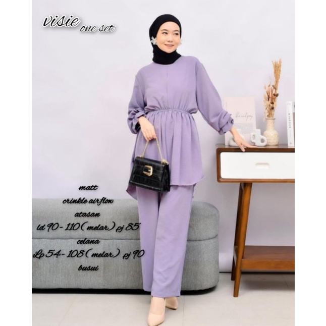 visie one set crinkle setelan tunik