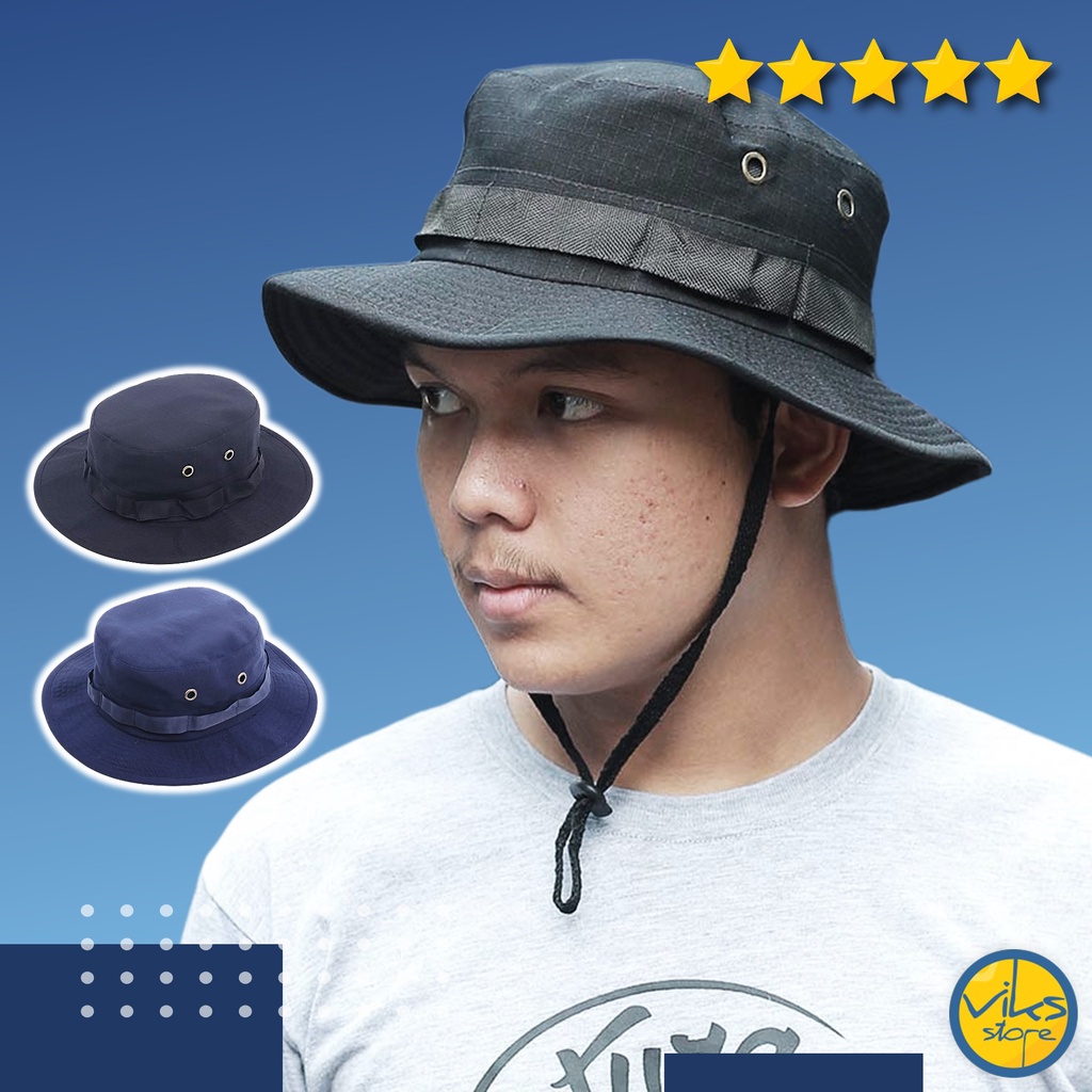 Topi Rimba Bucket Hat Safari Mancing Pancing Adventure Hutan Hiking Naik Gunung Hutan Lokal Original