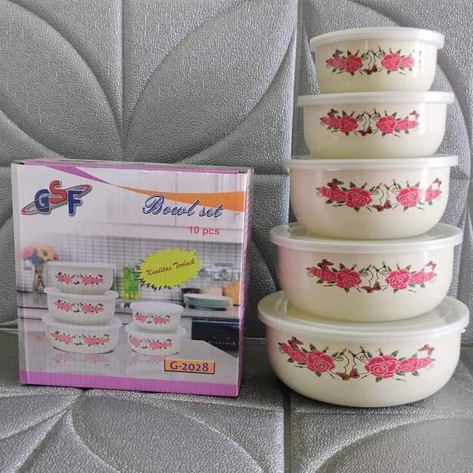 BOWL SET BUNGA GSF G-2028 / RANTANG SUSUN 5 MANGKOK SET BERANAK MANGKUK PENYIMPANAN MAKANAN MOTIF BUNGA GSF 2028 / GSF G-2028