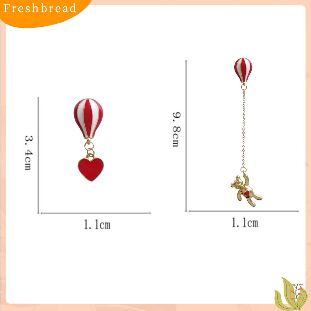 Fresh| Anting Tusuk Gantung Asimetris Desain Hati / Beruang / Balon Udara Untuk Wanita