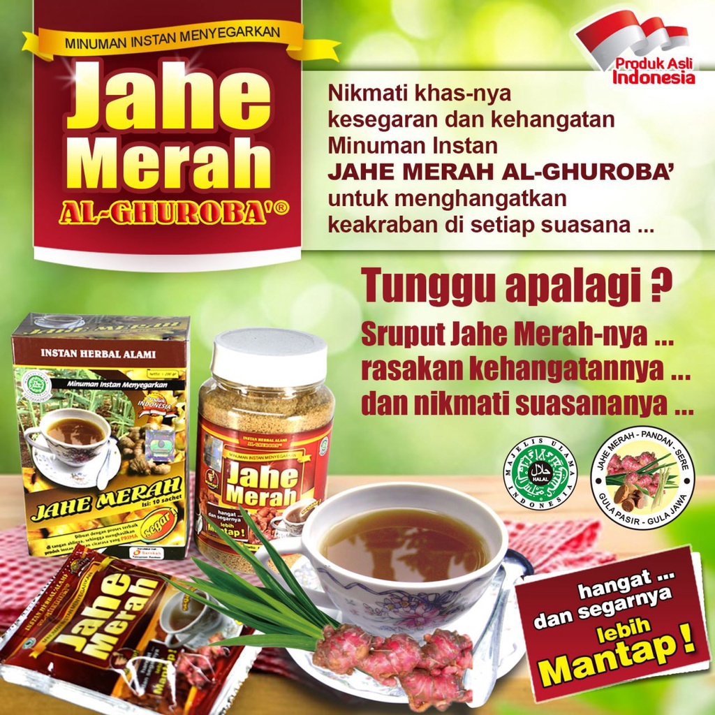 

[ AL-GHUROBA ] MINUMAN HERBAL JAMU TRADISIONAL INSTAN JAHE MERAH DAN JAHE WANGI HALAL POM PRODUK MUSLIM