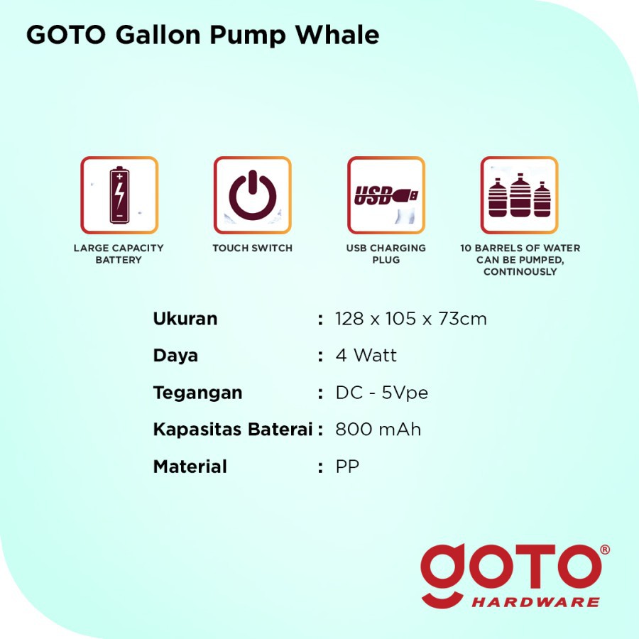 Pompa Galon Elektrik Recharge Dispenser Air Galon Charge DISPENSER USB GOTO WHALE