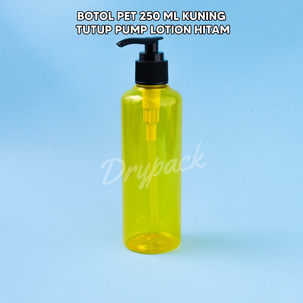 BOTOL PET 250 ML ROUND KUNING TUTUP PUMP LOTION