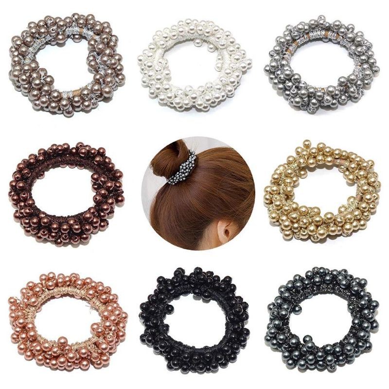 Women Pearl Elastics Hair Ties,Elegant Girls Beads Vintage Hair Bands,Fashion Rubber Hair Rope