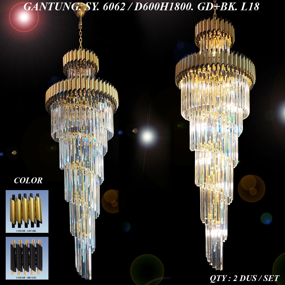 Lampu Gantung Kristal Ruang Tamu Void LED 60x180cm 6062