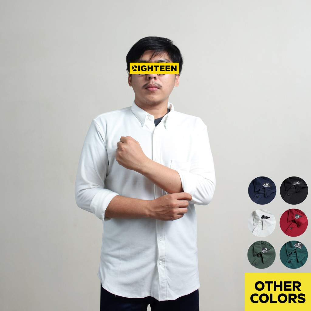 Righteen Kemeja Pique White Polos Pria Polo Lengan Panjang | Putih | Premium