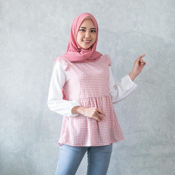 BLOUSE MOZA / BLOUSE WANITA / BLOUSE KOTAK KOTAK