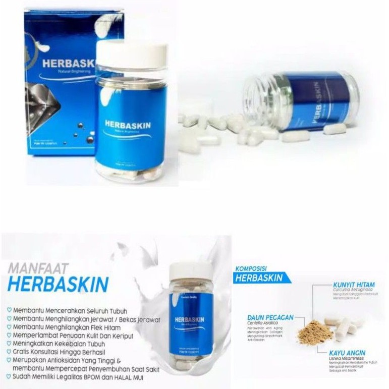 HERBASKIN Natural Brighitening Supleman Pemutih Obat Herbaskin Natural Asli Original Herbal Aman