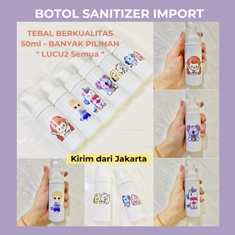 READY COD BOTOL SANITIZER 50ml AESTETICS ESTETIK BOROL IMPORT BOTOL KOSONG BOTOL PUMP TRAVELING KIT BOTOL LUCU BOTOL BTS DISNEY PRINCESS ARMY