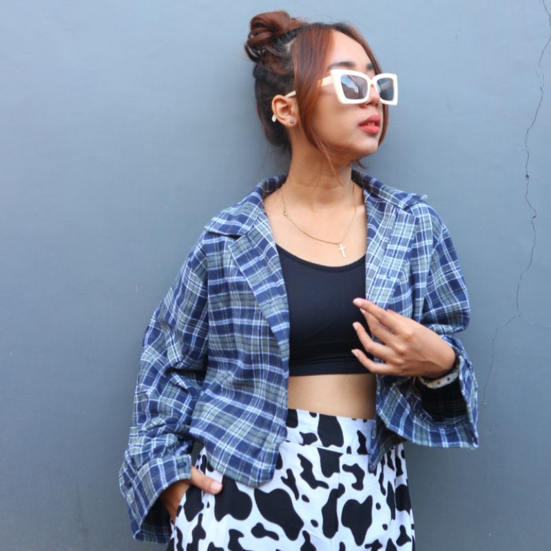 kemeja tartan/kemeja flanel crop