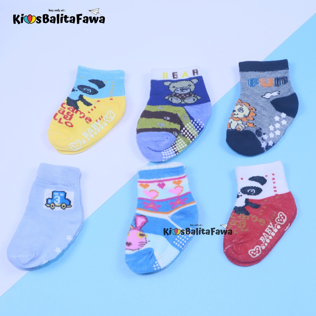 (ISI 6-12 PC) Kaos Kaki Bintik Karakter Bayi / SNI Tebal Baby Socks Anti Slip Kaus Kaki Perlengkapan Bayi Babycinnamon