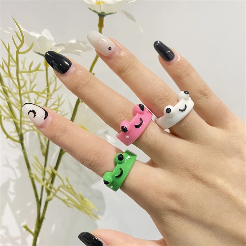 Cute Smile Acrylic Frog Ring Polymer Clay Chick Resin Rings for Women Girls Funny Animal Ring Fashion Jewelry Gifts