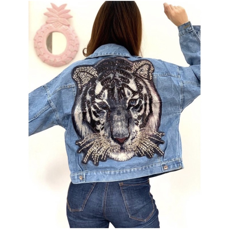 WK-jacket jeans TIGER 3D / jaket levis macan 3D import premium #oversize