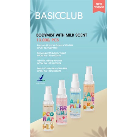 BASICCLUB BODYMIST BPOM 100ML WITH MILK SCENT/ READY BASIC CLUB