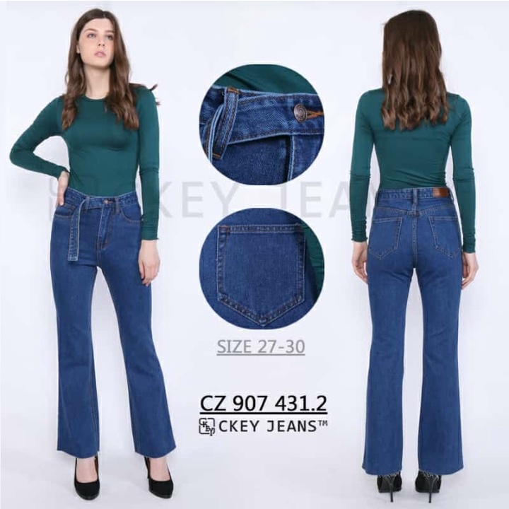 Celana Jeans Cutbray Wanita Unfinished / Cutbray Jeans Belt