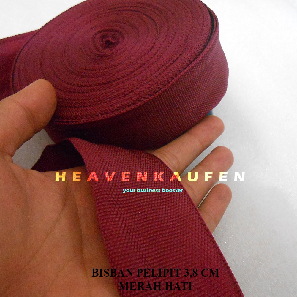 Bisban Pelipit / Webbing PCR Merah Hati Maroon Marun Lebar 3,8 cm Harga Per Rol