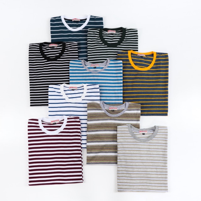  Kaos  Garis  Lengan  Pendek Katun Stripes Unisex Premium 
