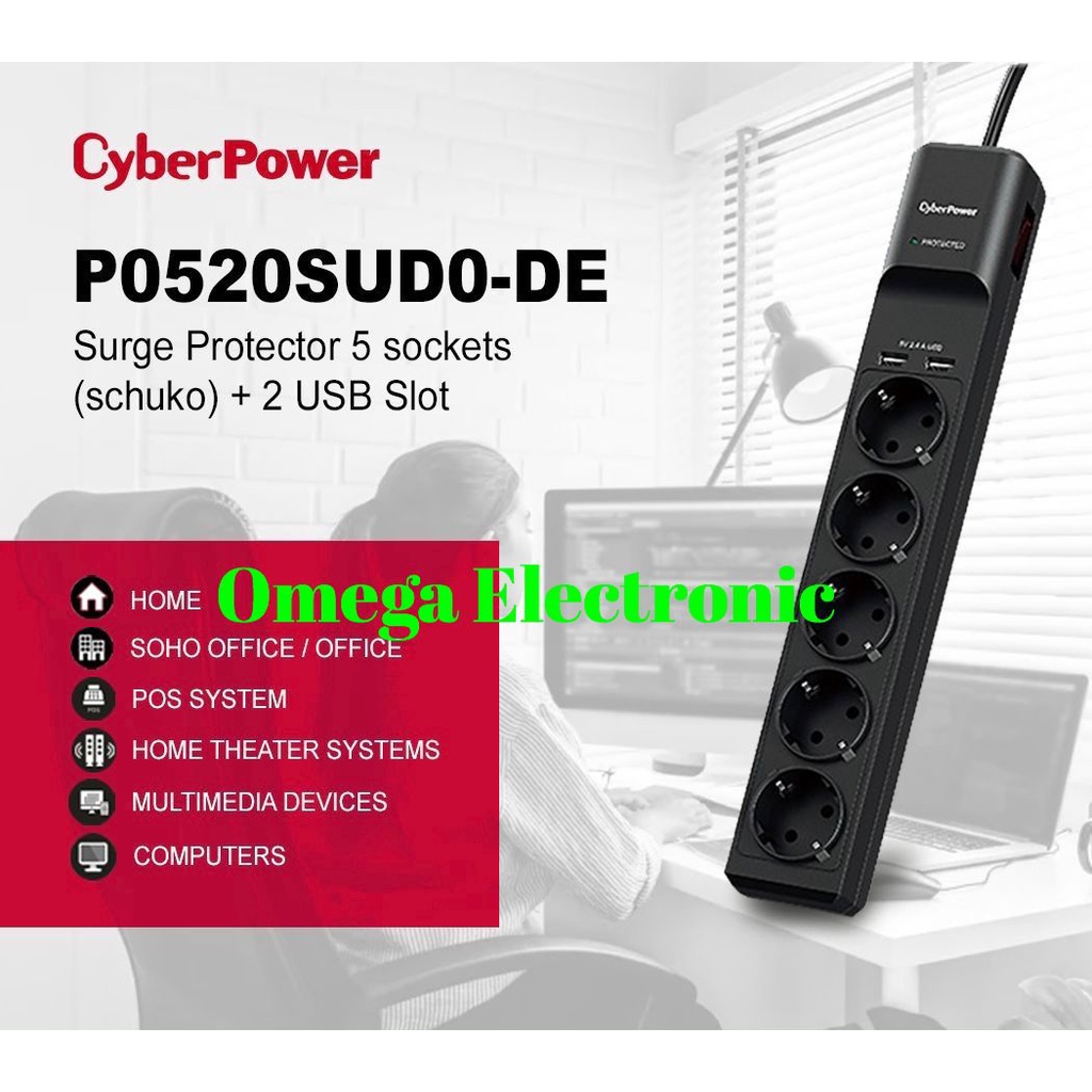 CyberPower Surge Protector USB Port P0520SUD0-DE Colokan Anti Petir Premium