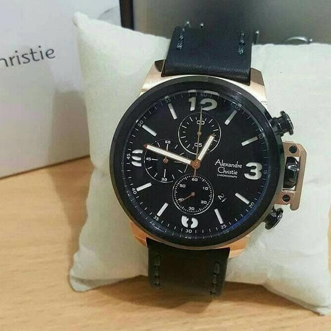 Promo Jam Tangan Pria Alexandre Christie Kulit Ac 6802 Black Original Keren Ready