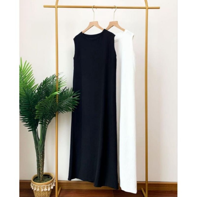 LONG DRESS INNER SPAN BAHAN RAJUT PREMIUM BAJU WANITA KEKINIAN TANPA LENGAN