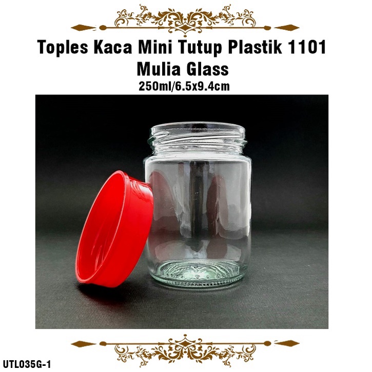 [1kg 6pcs] Toples Kaca Bulat Mini Tutup Plastik Merah 11001 Mulia Glass 250ml