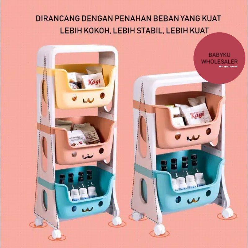 Rak susun plastik mainan anak multifungsi / Rak roda susun warna serbaguna