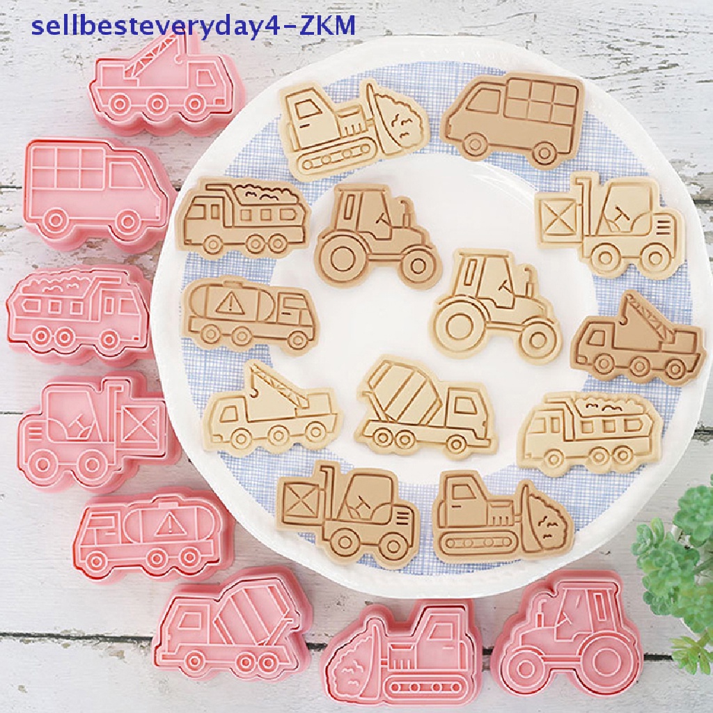 8pcs / set Cetakan Pemotong Kue / Biskuit / Fondant DIY Bentuk Kartun Kendaraan 3D