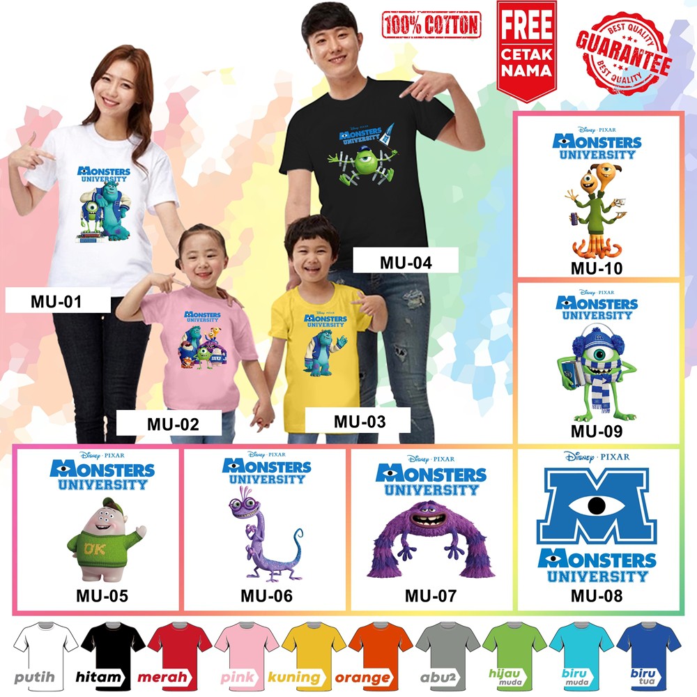 [FREE NAMA!!] Baju Kaos COUPLE  ANAK DAN DEWASA MONSTER UNIVERSITY BANYAK MOTIF