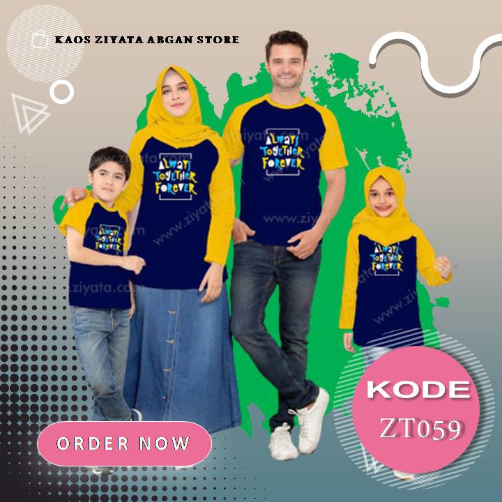 Baju Kaos Couple Family Seragam Keluarga Muslim Motif Always Together Forever Ziyata Zt059
