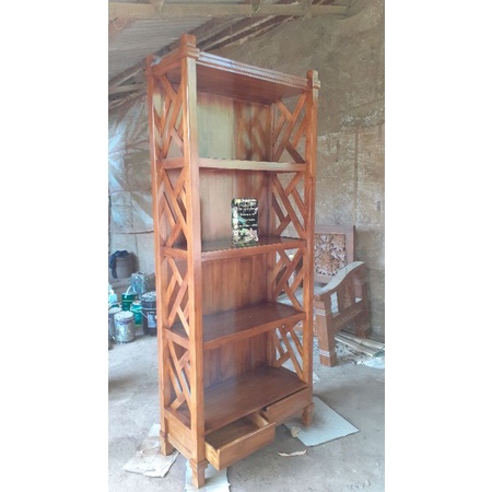 RAK BUKU RAK KITAB RAK ASESORIS TEMPAT BUKU LEMARI BUKU KAYU JATI TERMURAH