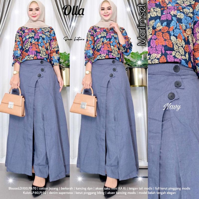 Marlin Set By OLLA • Setelan Wanita • Setelan Atasan Blouse Tunik Kulot Celana Panjang Wanita Muslim