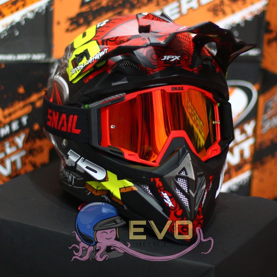 HELM JPX CROSS_FOX1 SERI X16 - BLACK DOFF + GOOGLE SNAIL (ONGKIR 2 KG) HELM JPX TERBARU