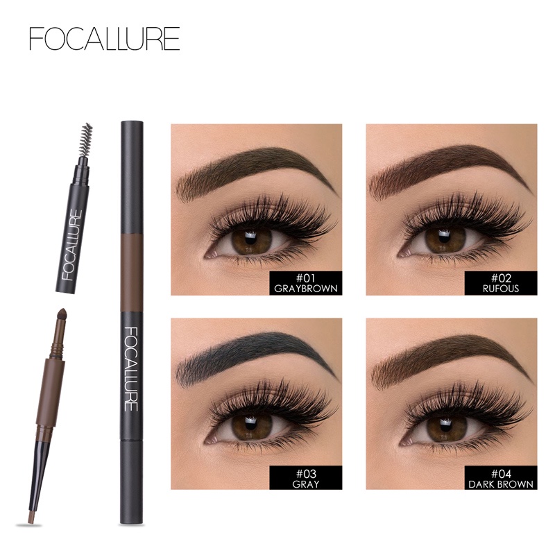 FA64 FOCALLURE 3 in 1 Auto EyeBrows Pen 24 Jam Warna Tahan Lama