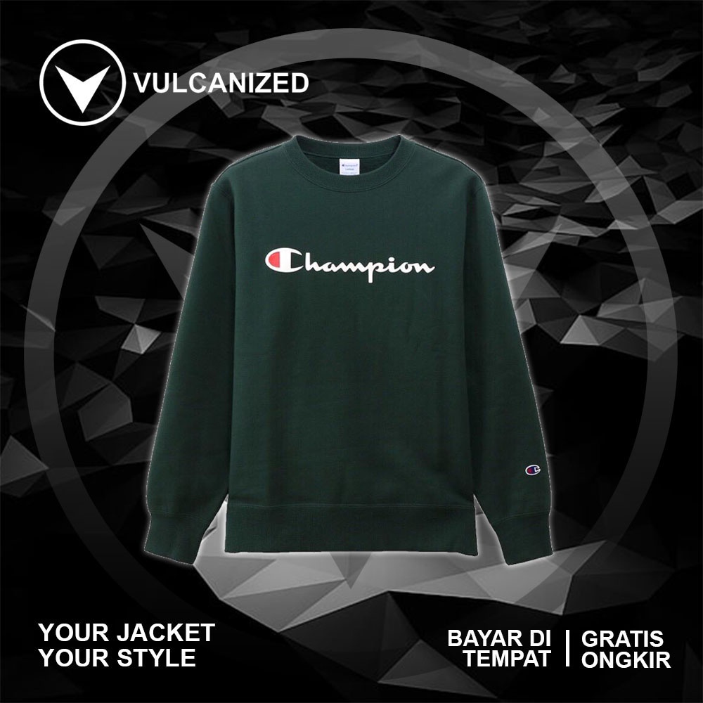 100% Original CMT Crewneck Champion Script Logo Hijau Botol