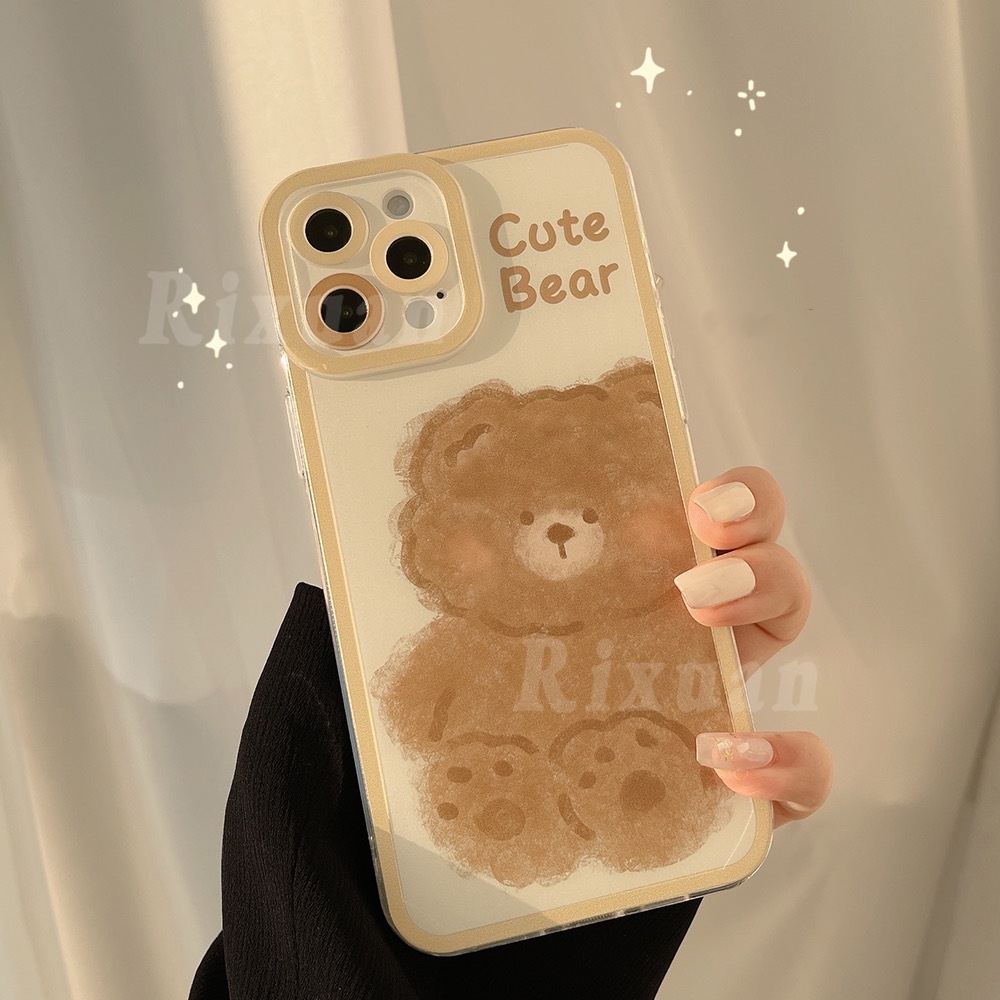 Soft Case TPU Transparan Motif Kartun Beruang / Bebek Cover Iphone 13 12 Pro Max 11 6 6S 7 8 Plus XS XsMax XR