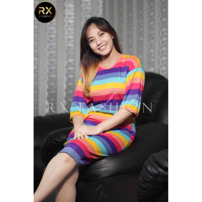 DRESS RAINBOW / DASTER RAINBOW BAHAN SPANDEK SALUR RAINBOW FIT L