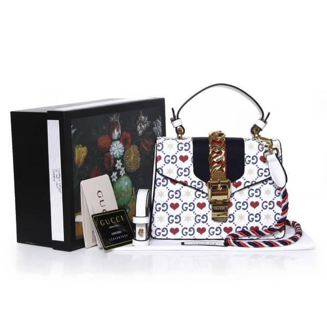 TAS TANGAN IMPORT WANITA MIRROR GUCCI Sylvie Top Handle Print Love