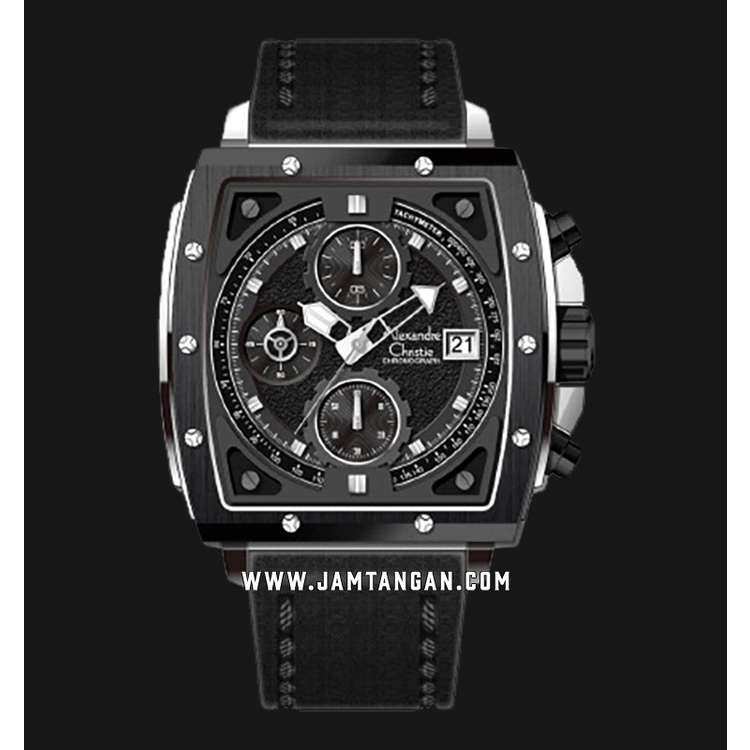 Alexandre Christie AC 6376 MC Chronograph Men Black Dial Black Leather Strap