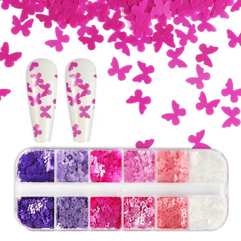 Mxbeauty 12 Grid / Kotak Payet Glitter Bentuk Bunga Butterfly Rabbit Untuk Aksesoris Nail Art / Manicure