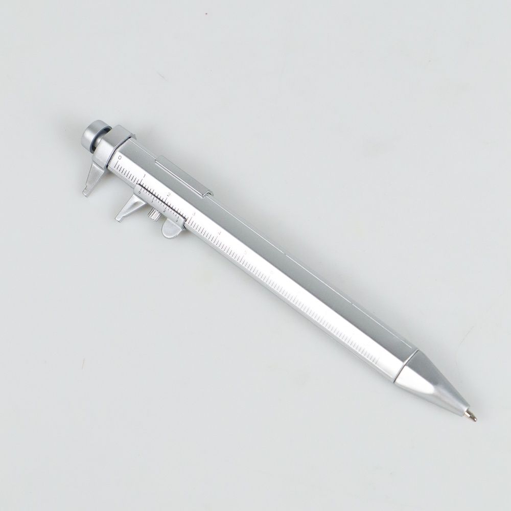 Taffware Pena Pulpen Multifungsi Ballpoint Pen Caliber Measuring Tool Scale Ruler - B100 - Silver