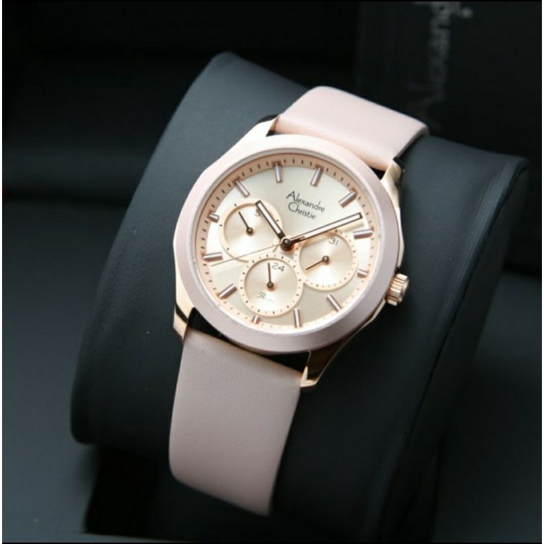 ORIGINAL GARANSI RESMI JAM TANGAN WANITA ALEXANDRE CHRISTIE PEACH ROSE GOLD KULIT STRAL ARLOJI WATCH