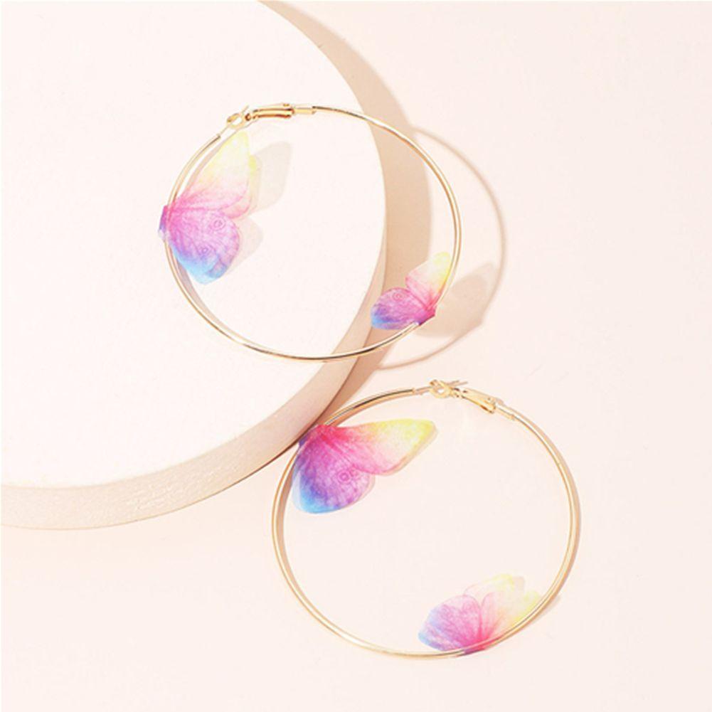 Lily Double Butterfly Hoop Earrings Pernikahan Pertunangan Pesta Ulang Tahun Emas Hoop Lingkaran Besar Elegan Wanita Gadis Multicolor