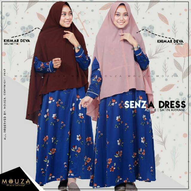 Gamis dress cantik pesta casual resmi satin adem senza mouza muslimah muslim syari modern busui