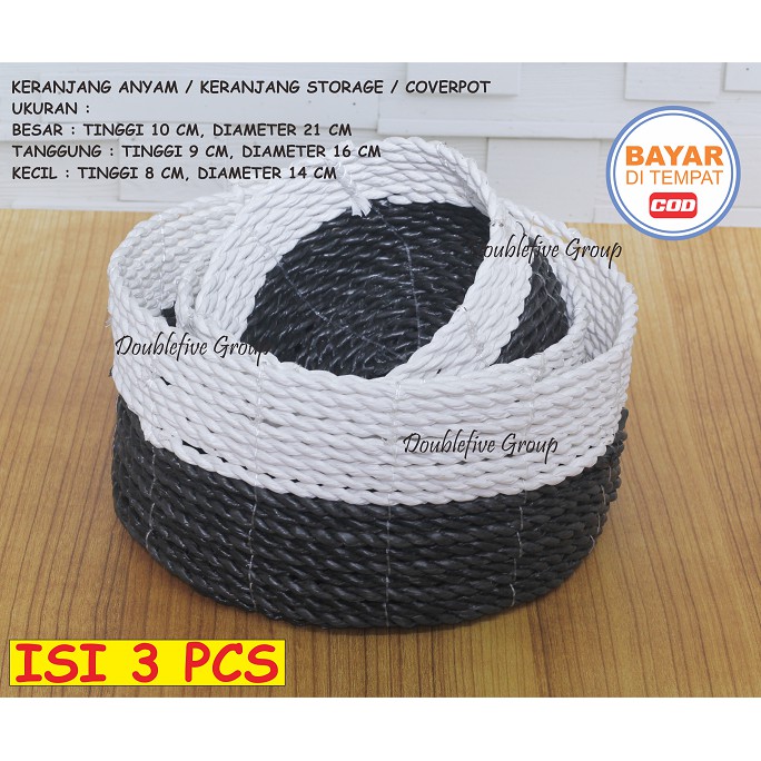 Hiasan Keranjang Anyam, Cover Pot Anyaman isi 3. Seagrass Basket (size 10,9,8)