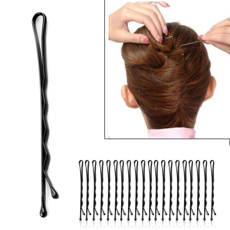 60pcs Jepit Rambut Poni Samping Model Gelombang Tidak Terlihat Warna Hitam Bahan Logam Untuk Wanita