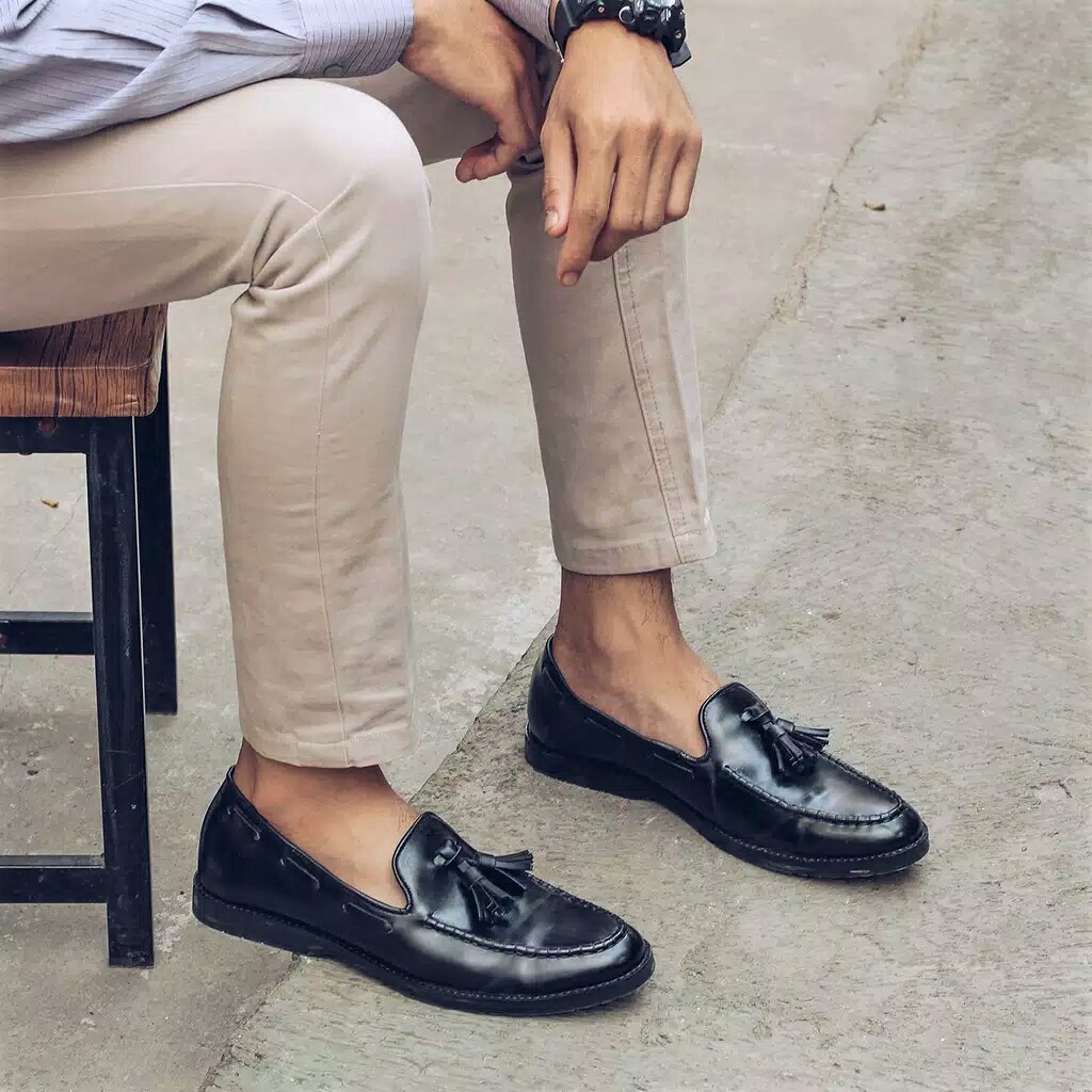 PORTO BLACK - Sepatu Pantofel Pria Kulit Formal Kantor Kasual Kerja Kuliah - Pantopel