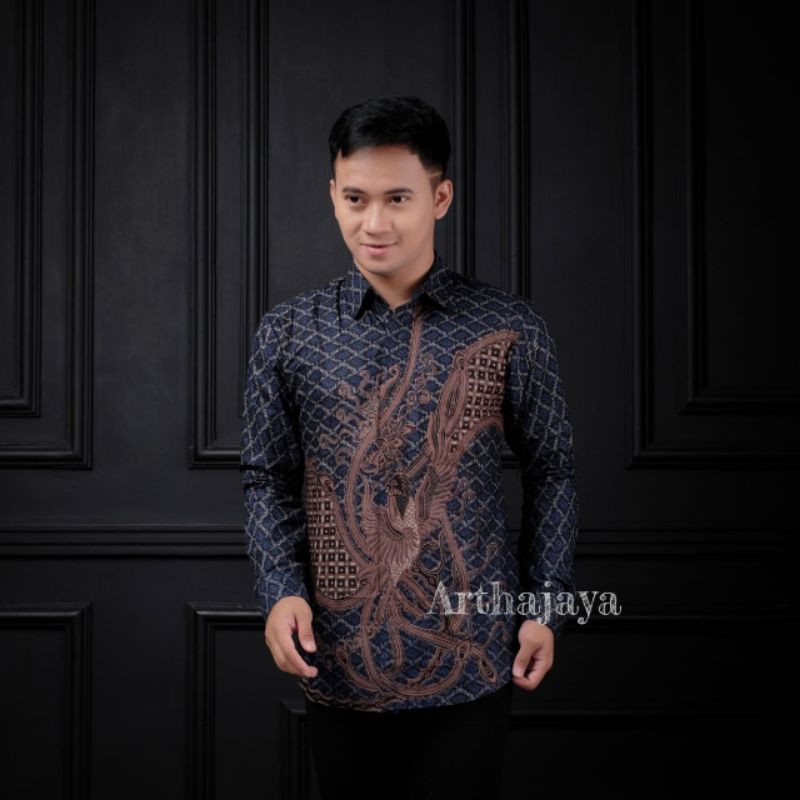 BATIK PRIA SIZE  M L XL XXL BSWART BATIK NAKULA HRB026 Kenongo Hem panjang Padi